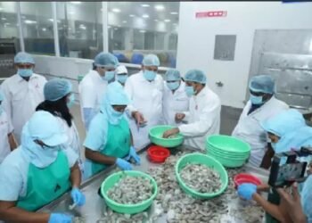 केंद्रीय मंत्री ने एक्वा फूड पार्क में झींगा खाद्य प्रसंस्करण इकाई का दौरा किया