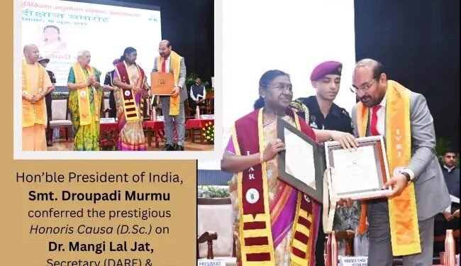 ICAR-IVRI के 11वें दीक्षांत समारोह में डॉ. एम.एल.जाट को मानद उपाधि (D.Sc.) से किया गया सम्मानित