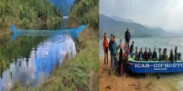 जनजातीय मछुआरों ने जलाशय में पेन कल्चर फिंगरलिंग तकनीक पालन का किया प्रदर्शन