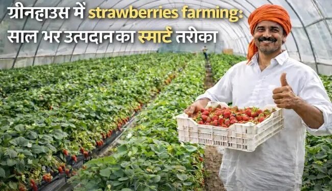 ग्रीनहाउस में strawberries farming साल भर उत्पादन का स्मार्ट तरीका