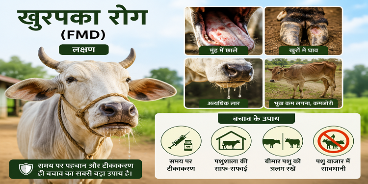 खुरपका रोग (Foot and Mouth Disease – FMD): पशुओं के लिए खतरनाक संक्रामक बीमारी, बचाव और उपचार की पूरी जानकारी