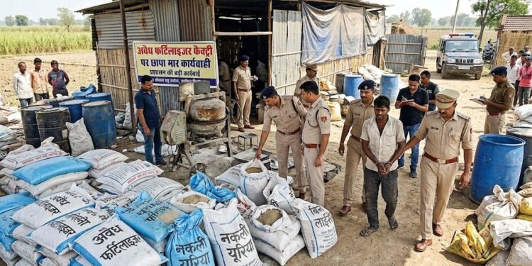 अवैध फर्टिलाइजर फैक्ट्री पर छापा, 24.7 लाख रुपये का उर्वरक जब्त