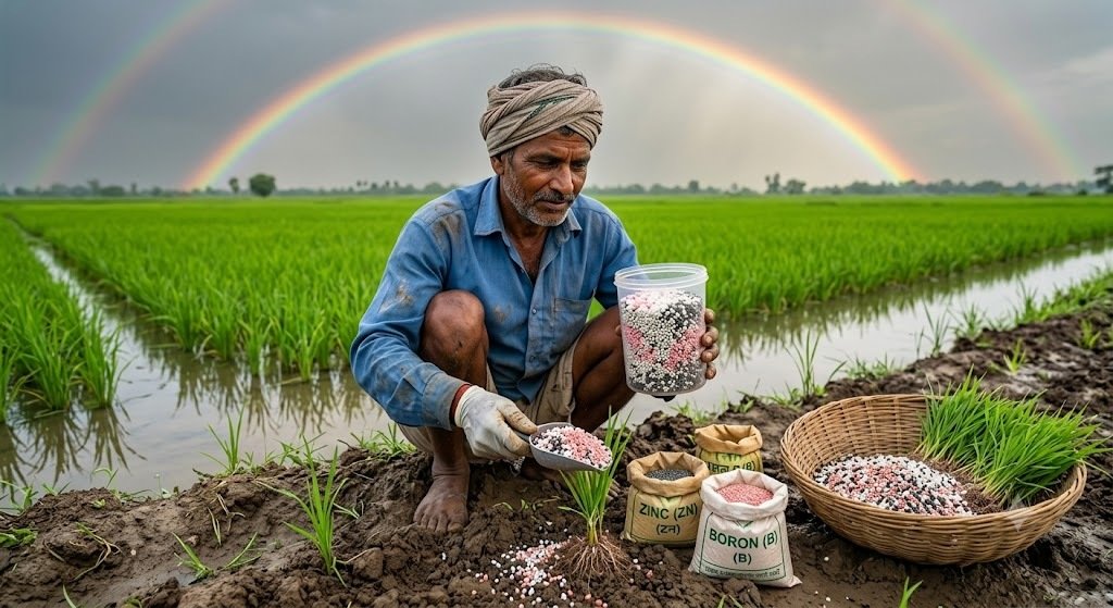 जिंक और बोरॉन ka use karte hue kisan