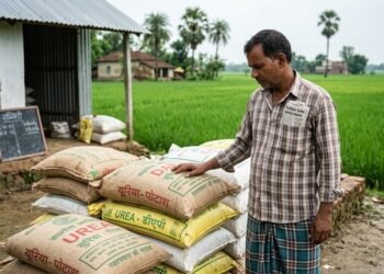 उर्वरक सब्सिडी और यूरिया की बढ़ती लागत के बीच खाद के बोरे के साथ भारतीय किसान