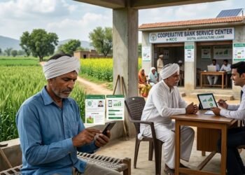 ई-केसीसी पोर्टल के जरिए किसान क्रेडिट कार्ड के लिए डिजिटल आवेदन करता किसान