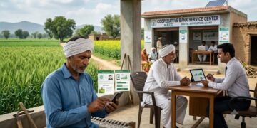 ई-केसीसी पोर्टल के जरिए किसान क्रेडिट कार्ड के लिए डिजिटल आवेदन करता किसान