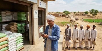 राजस्थान में किसान डिजिटल तरीके से खाद की बुकिंग करते हुए
