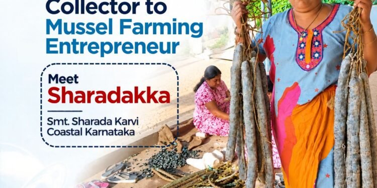 What began as a traditional livelihood became a thriving enterprise for Sharadakka (Smt. Sharada Karvi) of coastal Karnataka. With technical guidance from ICAR-CMFRI, she expanded her mussel farming from 200 seeded ropes in 2010 to 3,000 in 2024—a remarkable 15-fold growth!