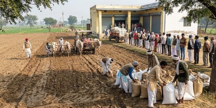 रबी सीजन में 1.70 करोड़ टन खाद स्टॉक के बावजूद खाद की चिंता करते किसान